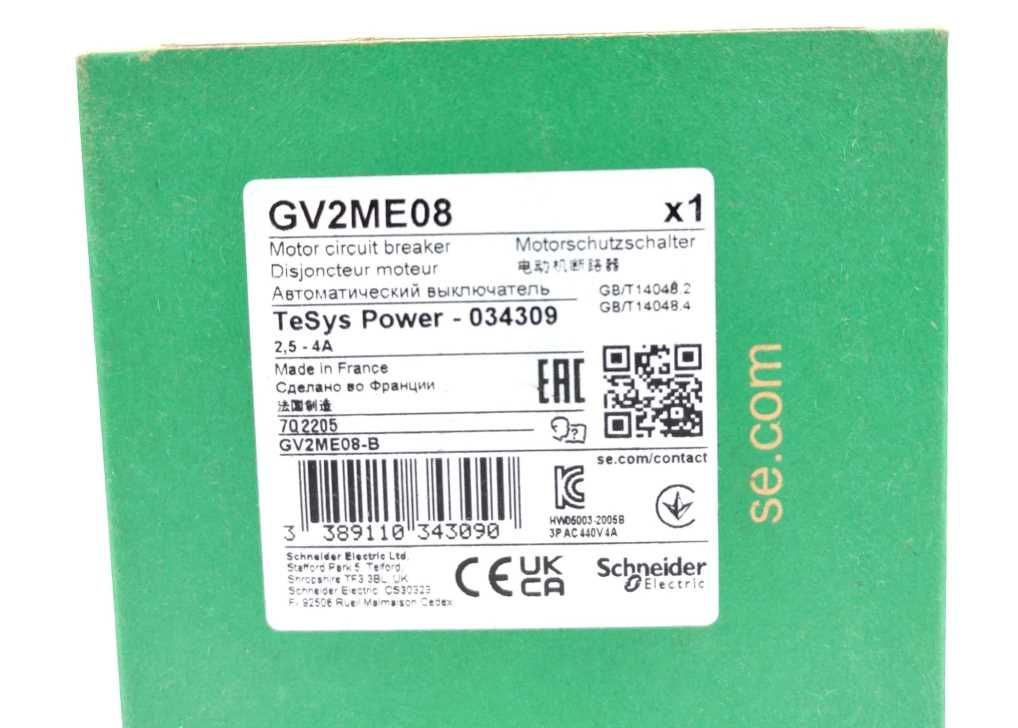 Schneider Electric GV2ME08 Motor Circuit Breaker TeSys power - 034309