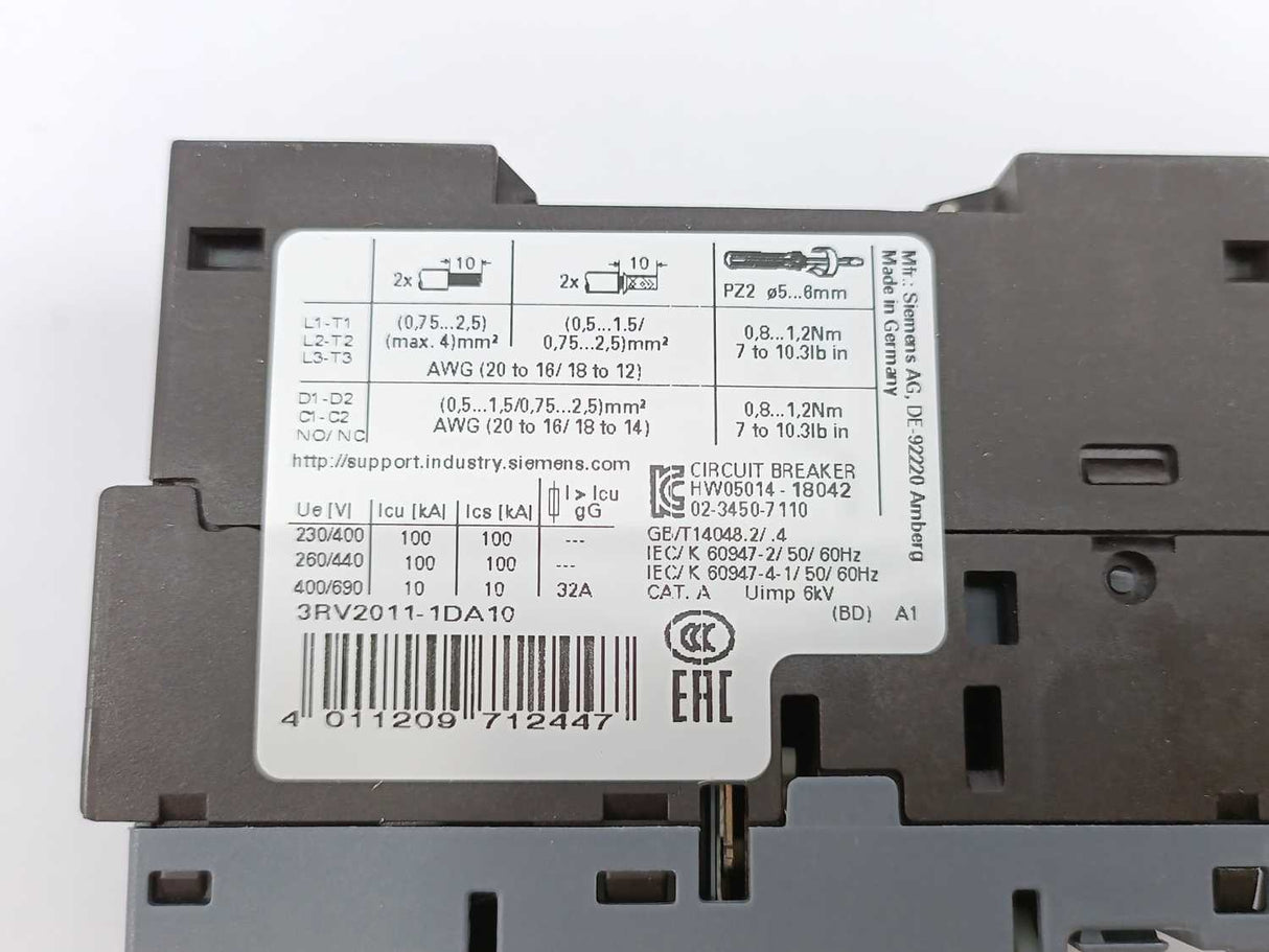 Siemens 3RV2011-1DA10 Circuit Breaker