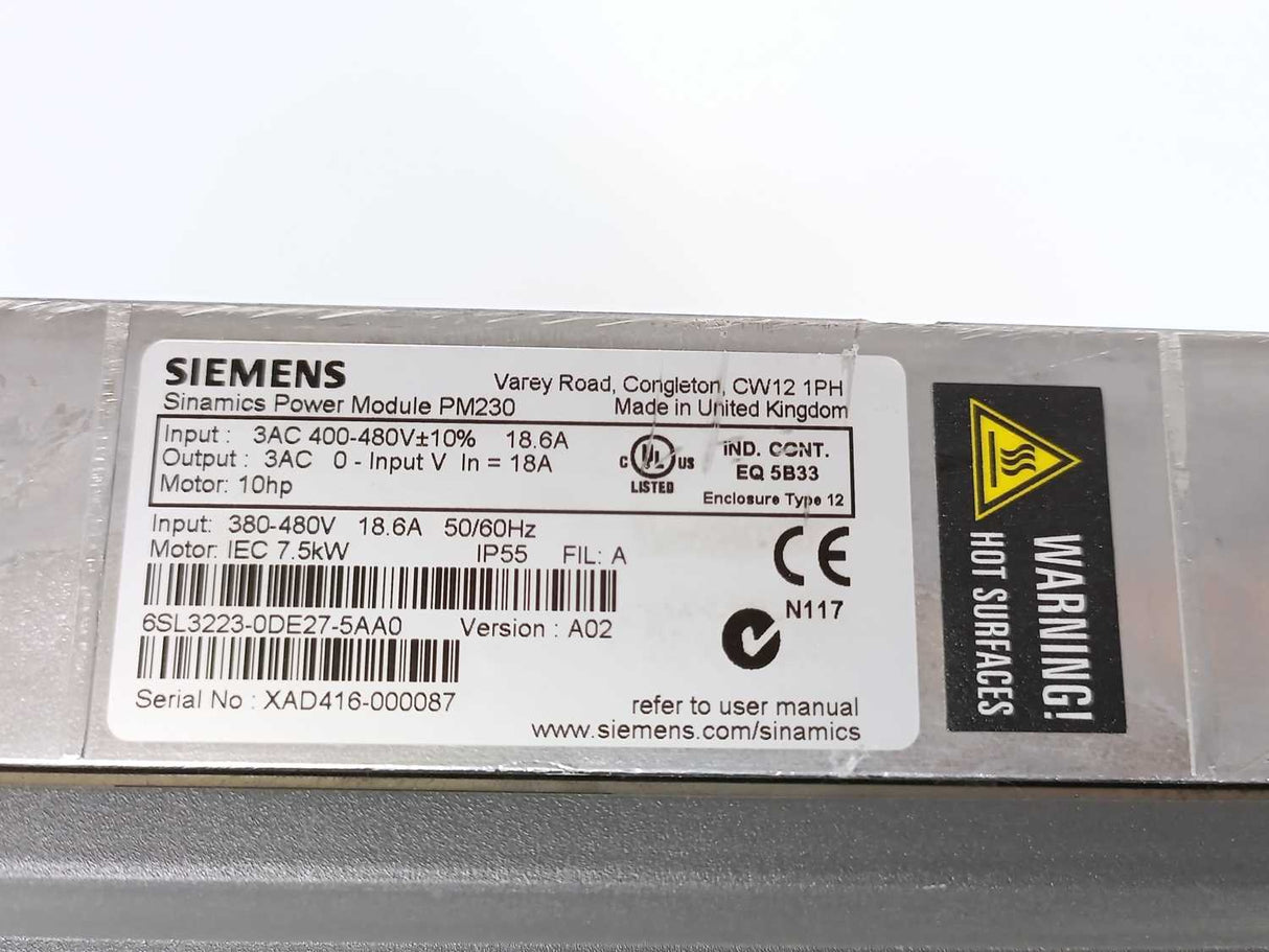 Siemens 6SL3223-0DE27-5AA0 SINAMICS G120P Power Module PM230