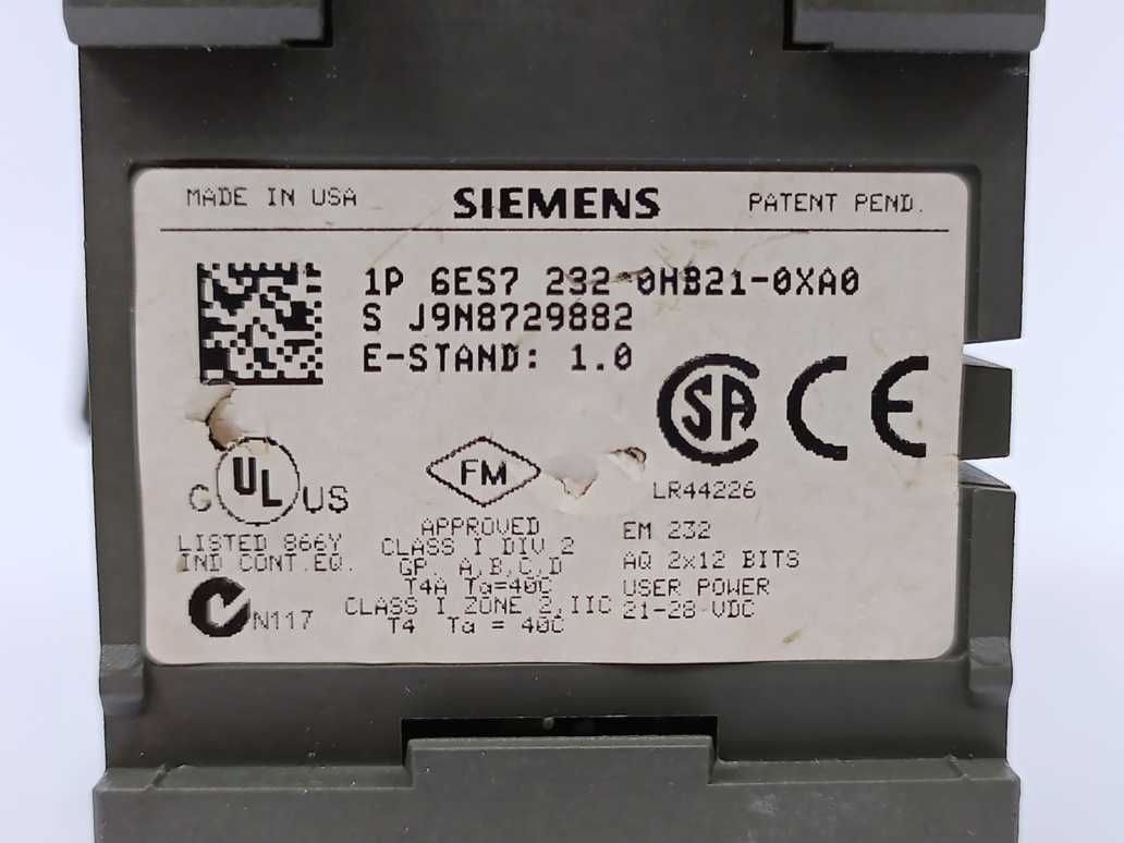 Siemens 6ES7232-0HB21-0XA0 SIMATIC S7-200, ANALOG OUTPUT EM 232