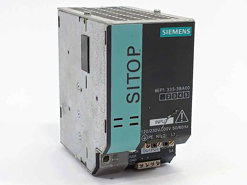 Siemens 6EP1333-3BA00 SITOP modular 5A 1/2 ph E01 out: 24V 5A