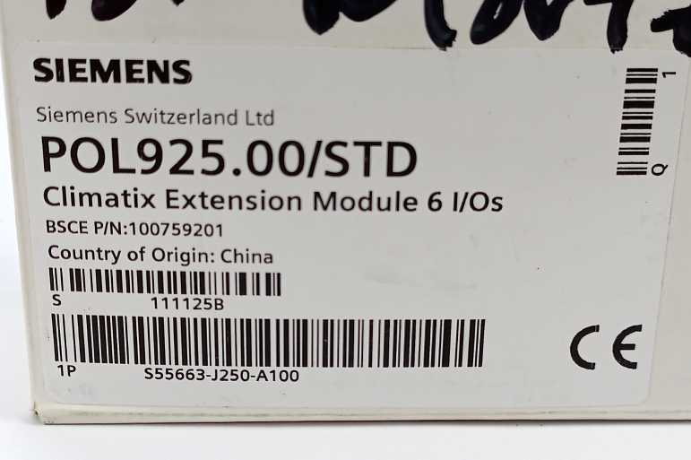 Siemens S55663-J250-A100 POL925.00/STD Climatix Extension Module 6 I/Os