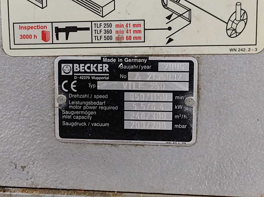 Becker VTLF250 Dry-running Rotary Vane Vacuum Pump