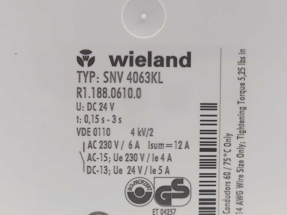 Wieland R1.188.0610.0 SNV 4063KL Dual-Channel Emergency Stop Safety Relay