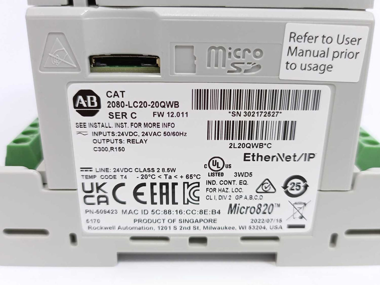 AB 2080-LC20-20QWB Ser. C Micro820 Controller