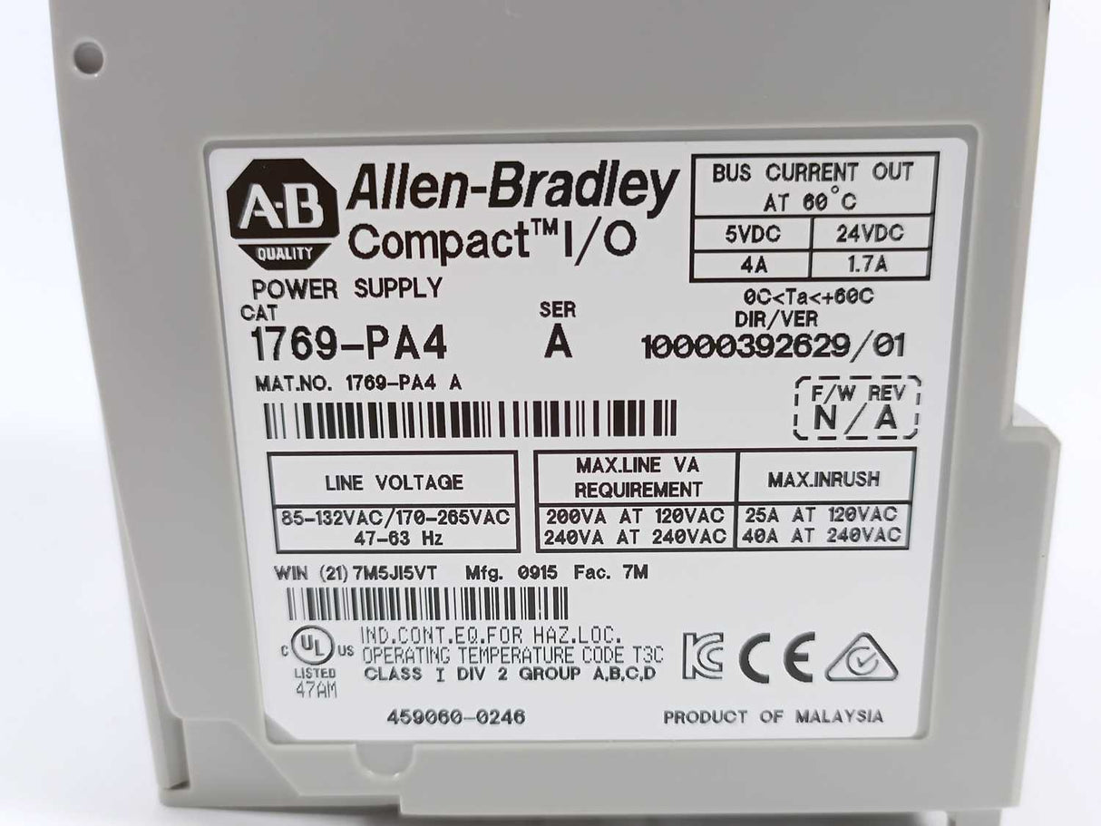 AB 1769-PA4 Ser. A CMPLX Selectable AC 4A/2A Power Supply