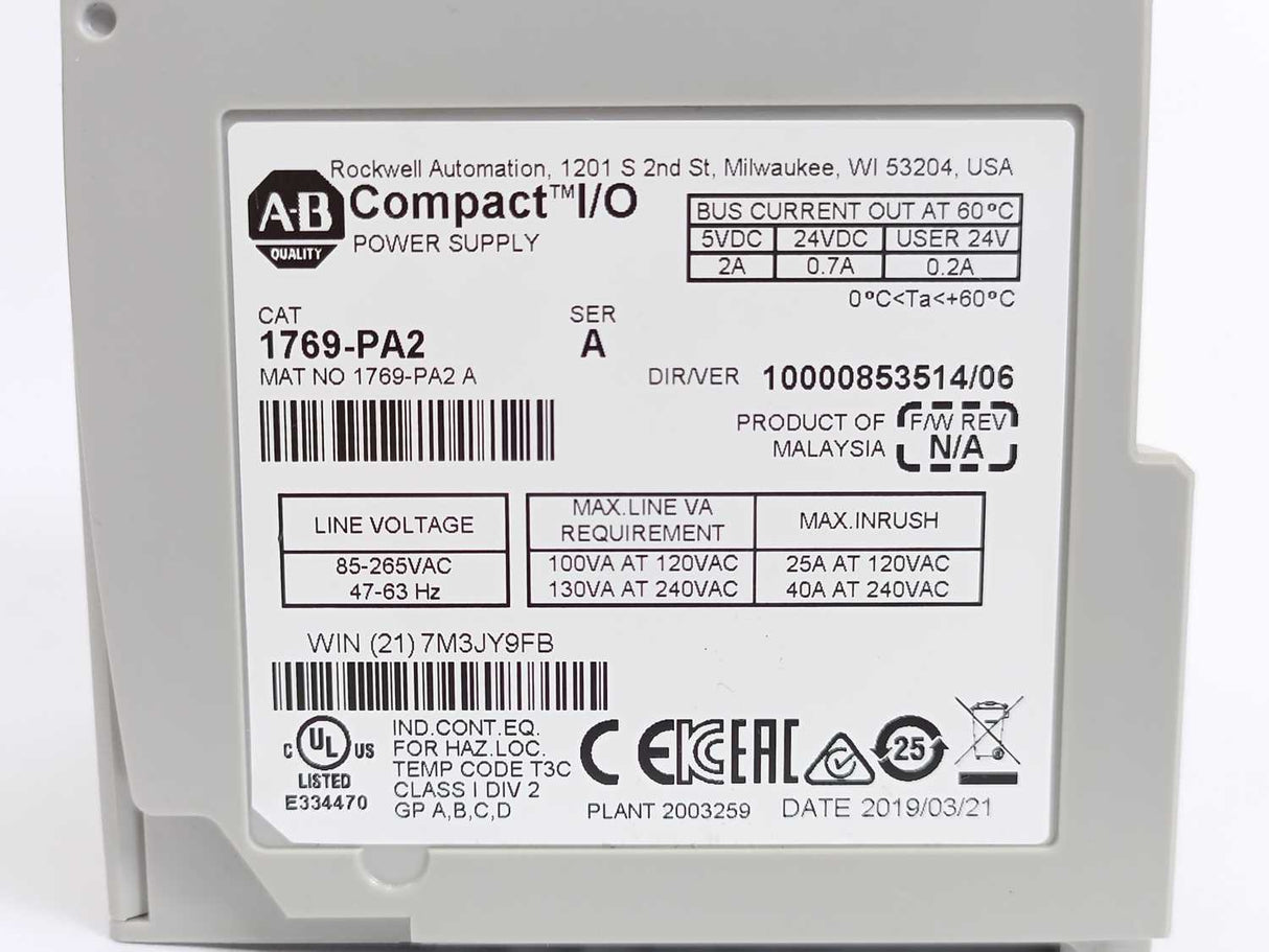 AB 1769-PA2 SER. A - I/O Compact Power Supply 120/240VAC Input