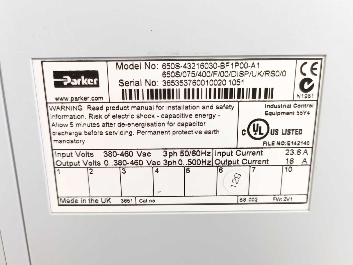 Parker 650S-43216030-BF1P00-A1 650S Series Servo Motor Drive 23.6A