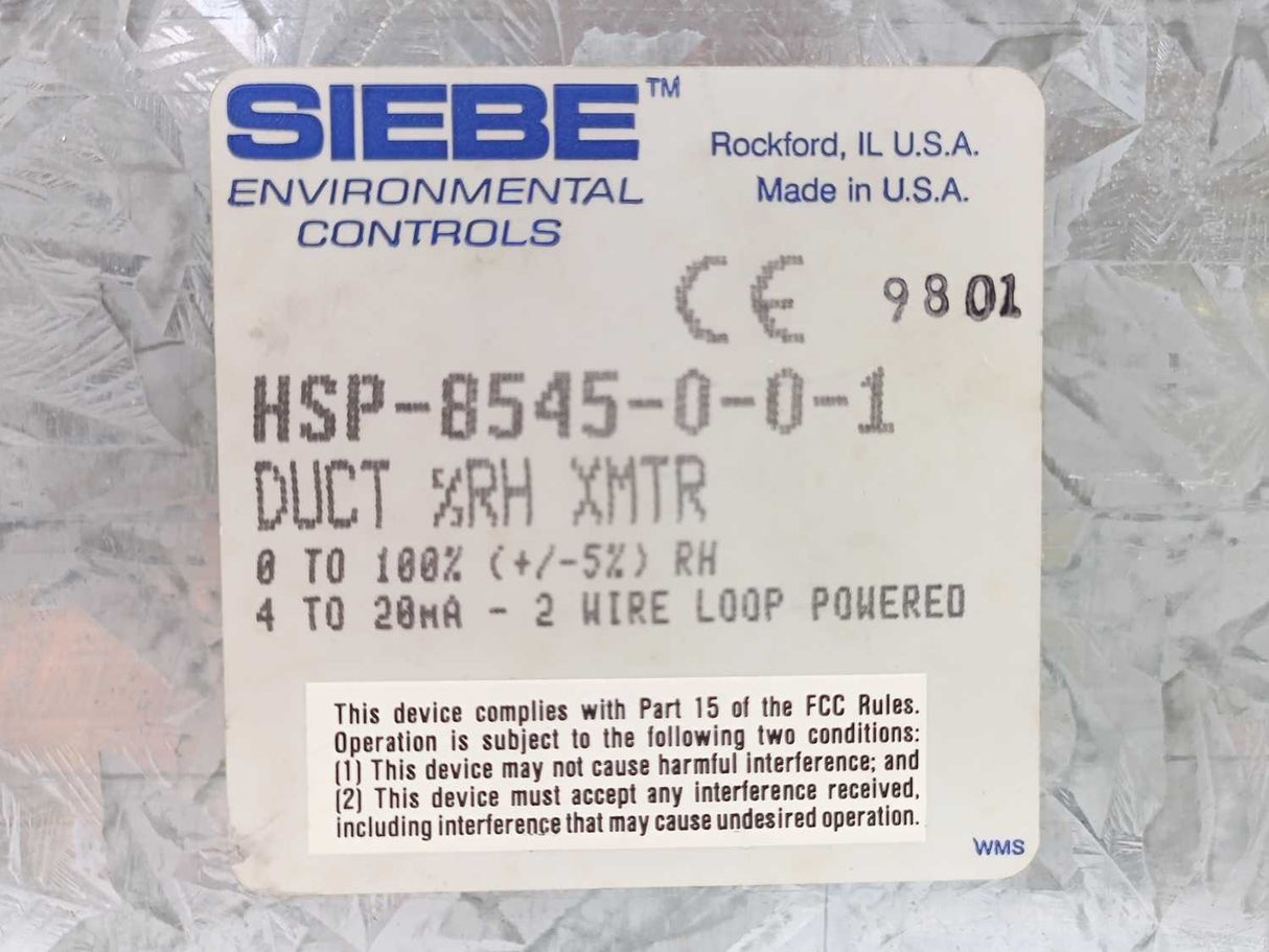 SIEBE Environmental Controls HSP-8545-0-0-1 Transmitter