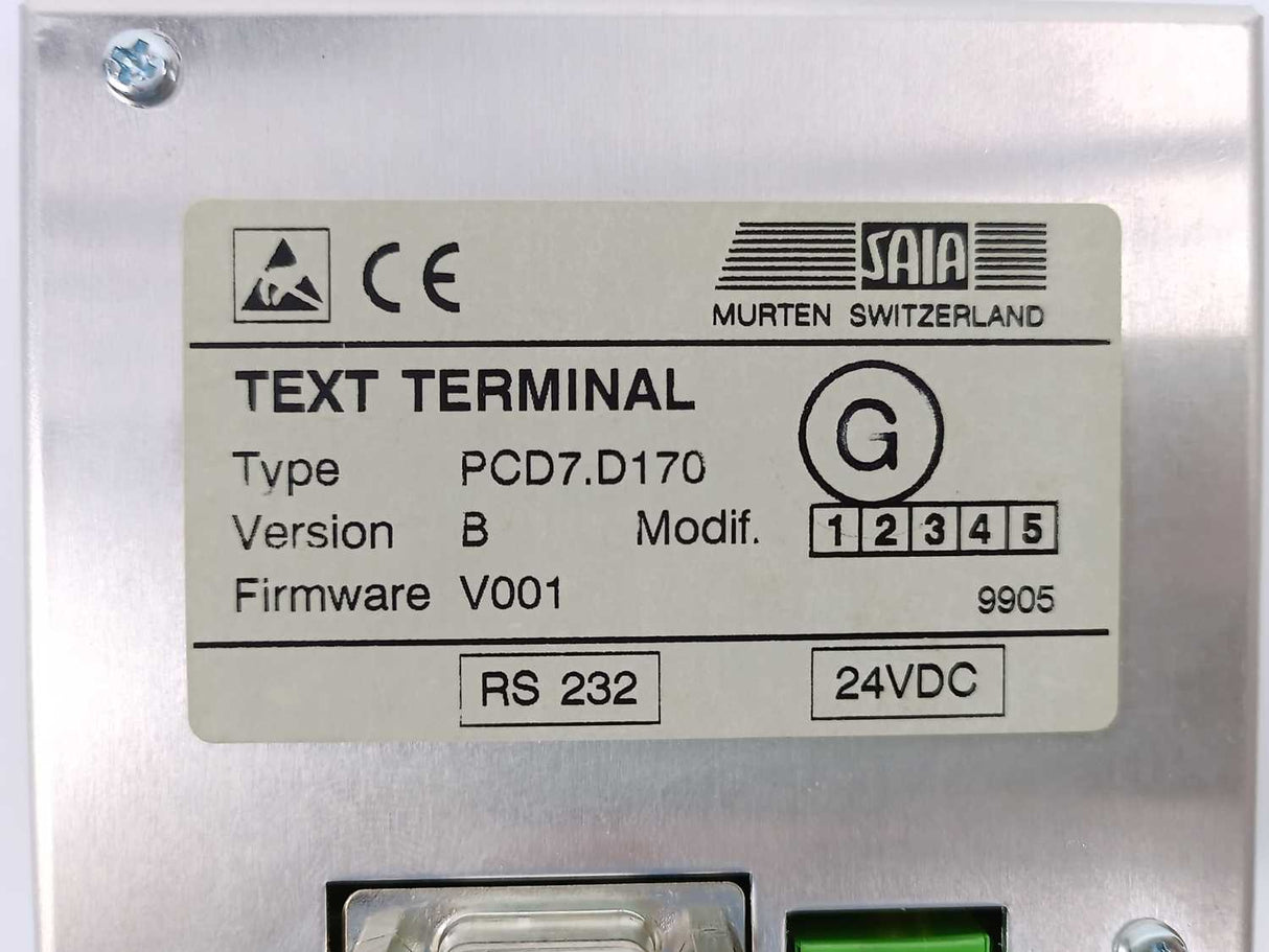 Saia-Burgess PCD7.D170 Text Terminal Ver. B 24VDC