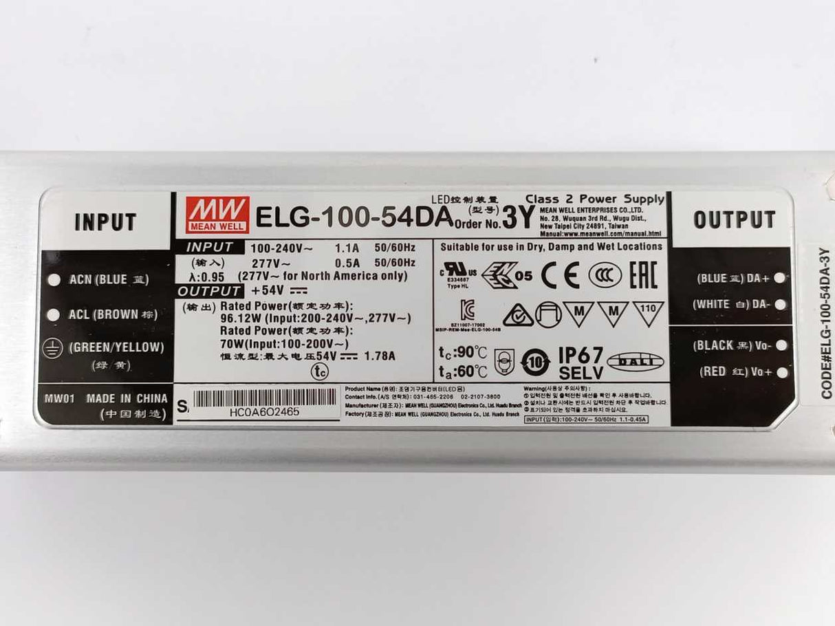 Mean Well ELG-100-54DA AC-DC Single output LED Driver Mix Mode 54Vdc at 1.78A