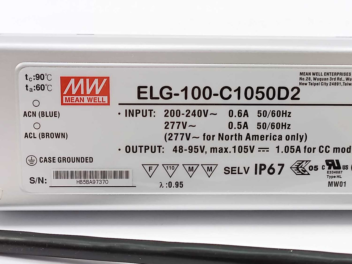 Mean Well ELG-100-C1050D2 AC-DC Single output LED Driver (CC) with PFC