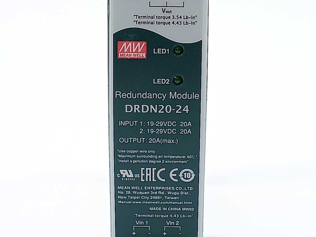 Mean Well DRDN20-24 20A DIN rail Redundancy Module DC/DC 19-29V