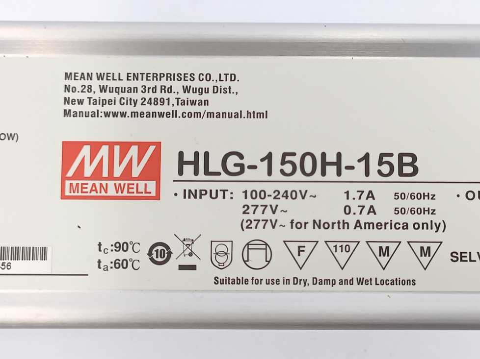 Mean Well HLG-150H-15B LED driver Mix mode with built-in PFC