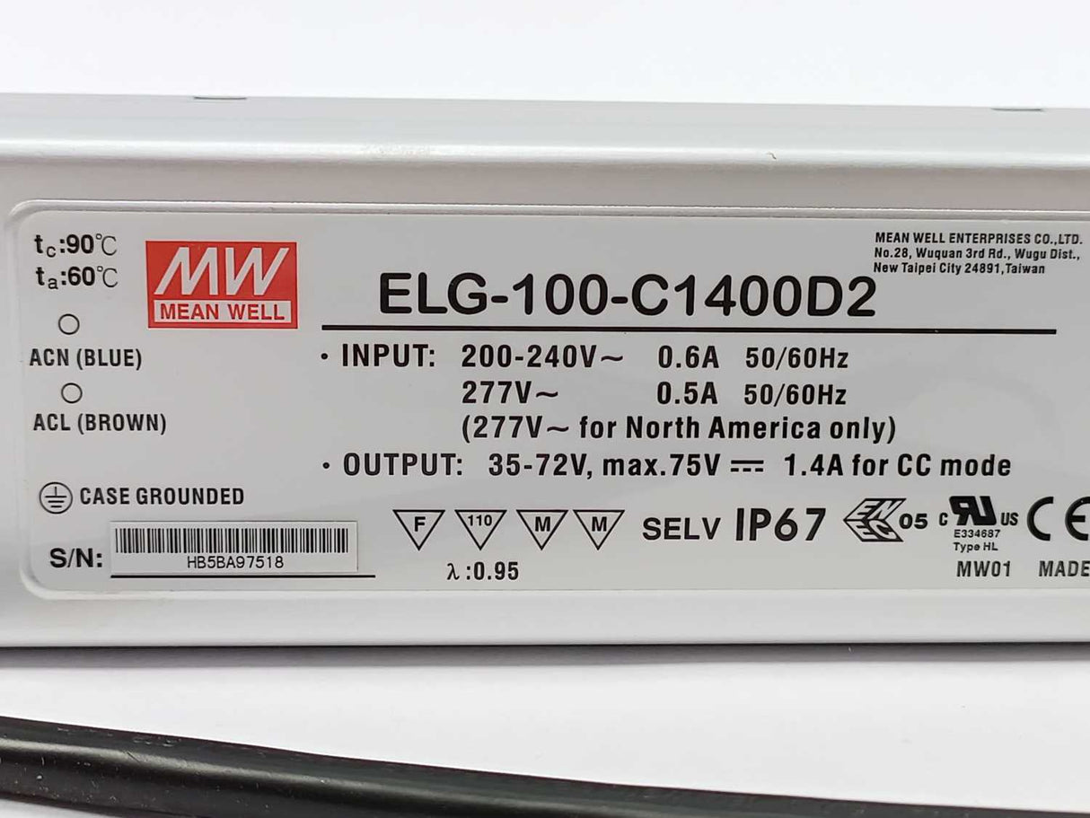 Mean Well ELG-100-C1400D2 AC-DC Single output LED Driver (CC) with PFC