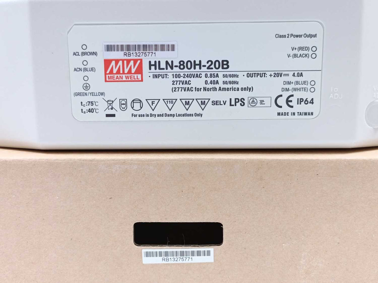 Mean Well HLN-80H-20B 20Vdc at 4A, Dimming with 1-10V PWM resistance