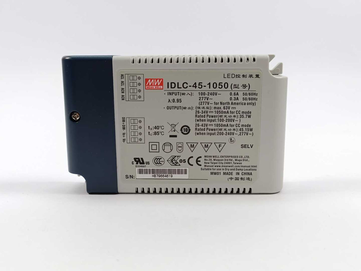 Mean Well IDLC-45-1050 43Vdc at 1.05A; 2 in 1 dimming with 0-10Vdc