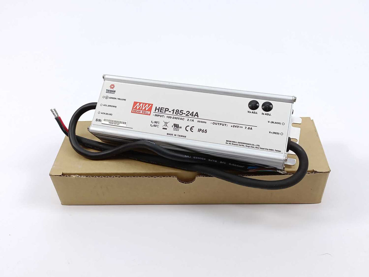 Mean Well HEP-185-24A 24Vdc at 7.8A,  industrial power supply with PFC