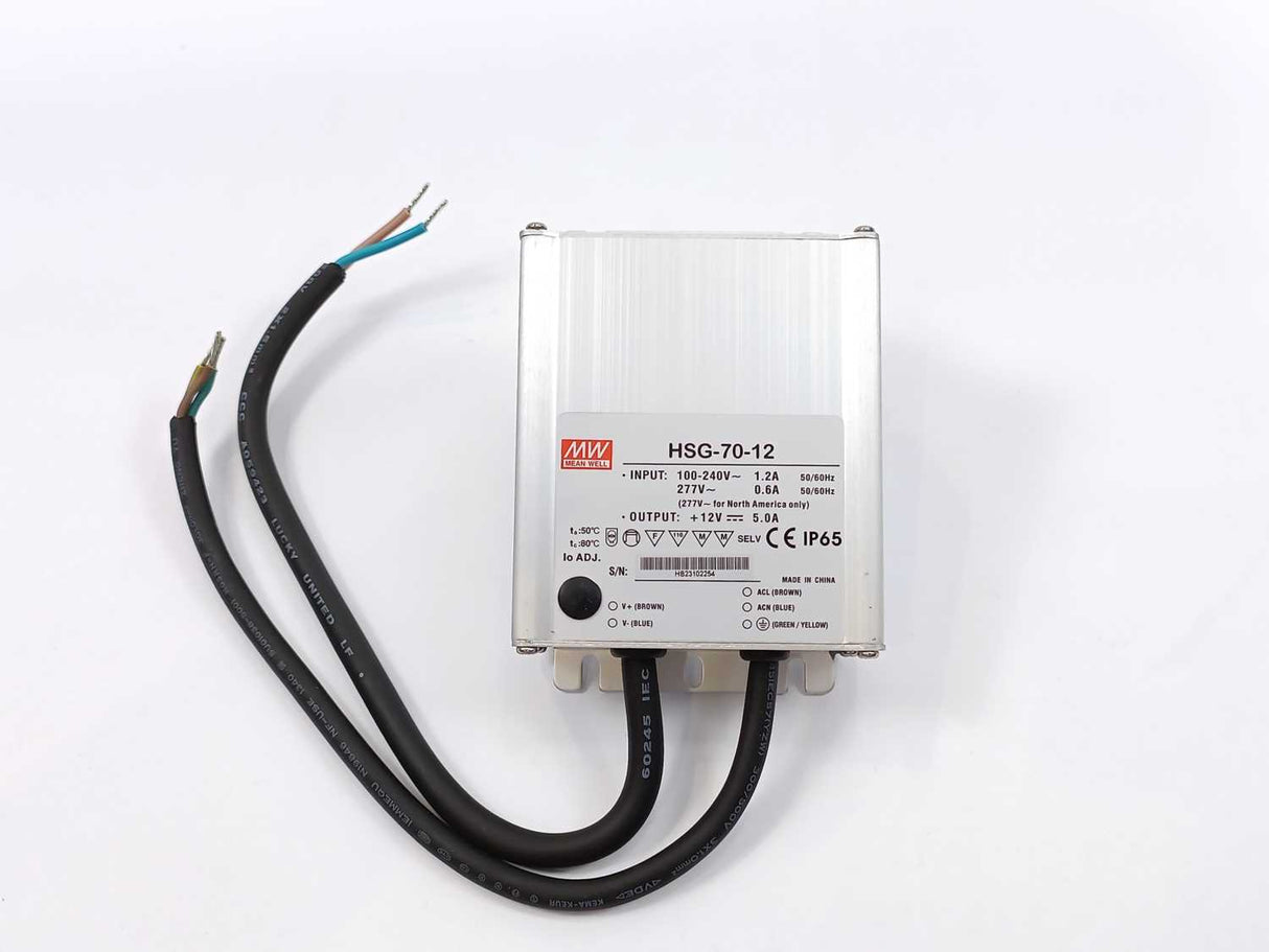 Mean Well HSG-70-12 60W, Input 10-240V 1.2A 277V 0,6V; Output 12V 5,0A