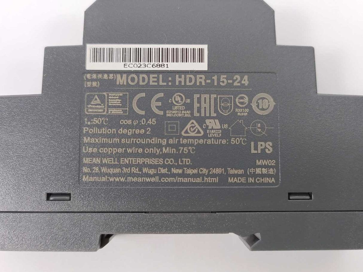 Mean Well HDR-15-24 DIN-RAIL Power Supply 15,2W 100-240VAC