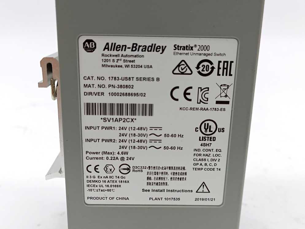 AB 1783-US8T Stratix 2000 Ethernet Unmanaged Switch Ser. B, P/N: 380802