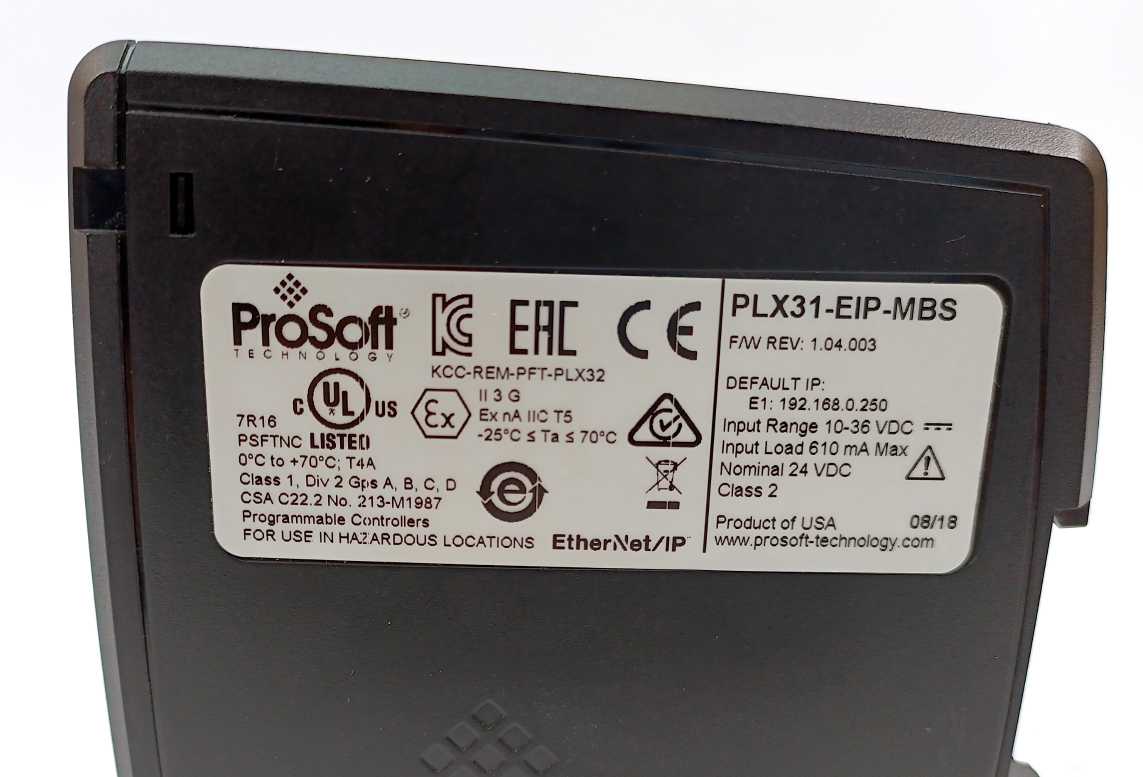 ProSoft PLX31-EIP-MBS EtherNet/IP, KCC-REM-PFT-PLX32