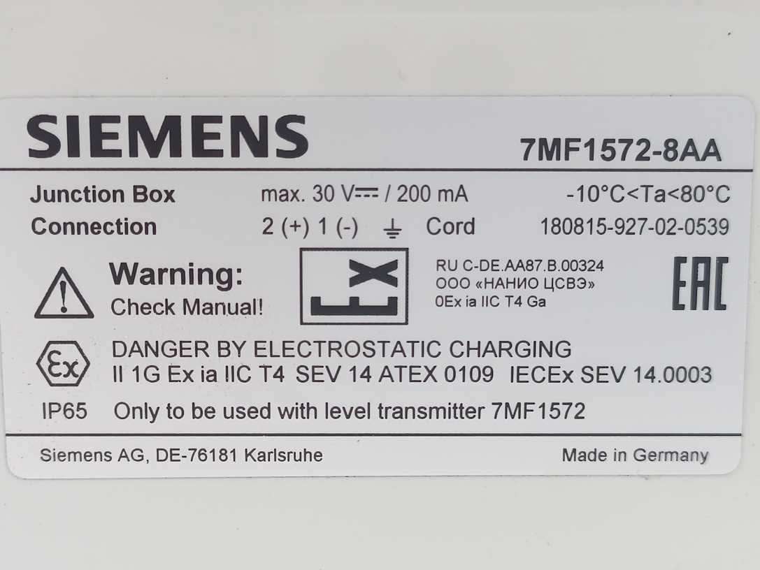 Siemens 7MF1572-8AA Junction box connection for 7MF1572