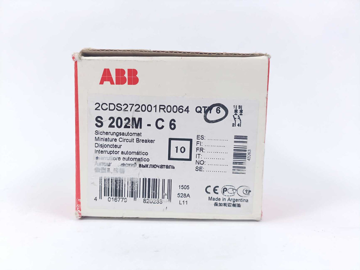 ABB 2CDS272001R0064 Miniature Circuit Breaker S 202M-C 6pcs