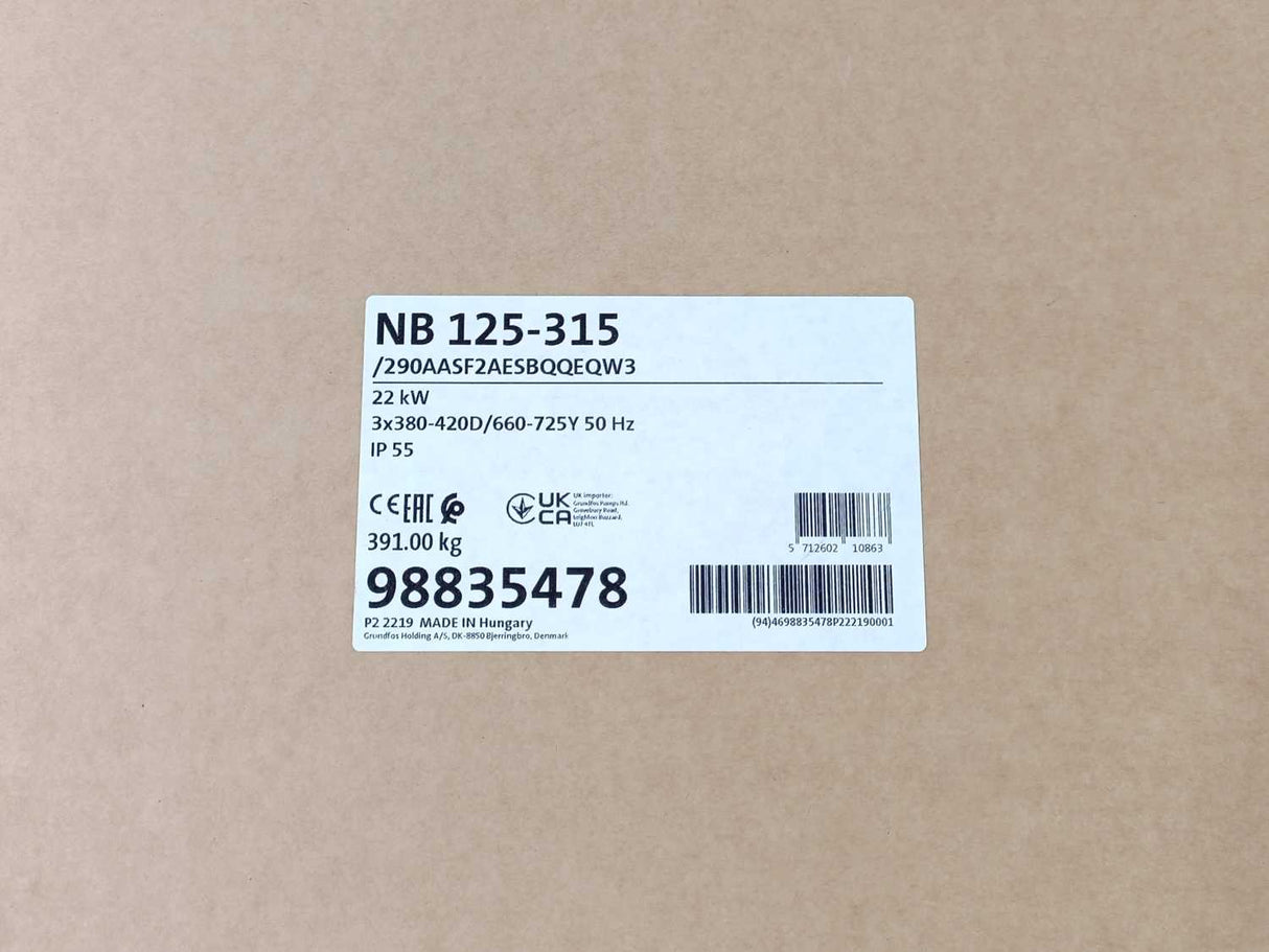 GRUNDFOS 98835478 NB 125-315/290 ASF2ABQQE Pump, used for a test