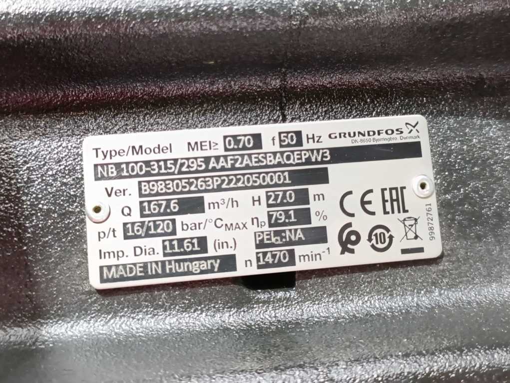 GRUNDFOS 97781523 NB 100-315/295 AAF2AESBAQEPW3 Pump