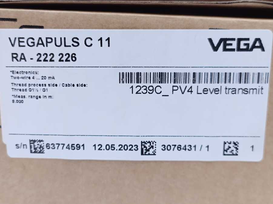 Vega VEGAPULS C 11 Two-wire 4-20 mA Radar Sensor, Bluetooth 5.0
