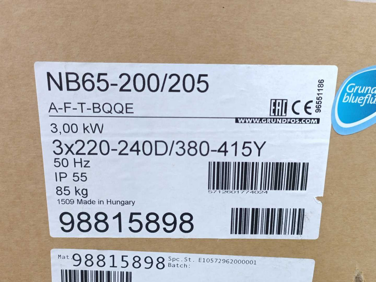 GRUNDFOS 98815898 NB65-200/205 A-F-T-BQQE Centrifugal Pump