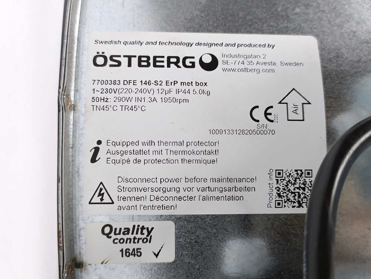 ÖSTBERG DFE 146-S2 7700383 Double Inlet Radial Fan