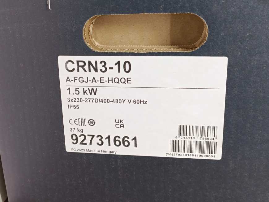 GRUNDFOS 92731661 CRN3-10 A-FGJ-A-E-HQQE, Pump 1.5kW