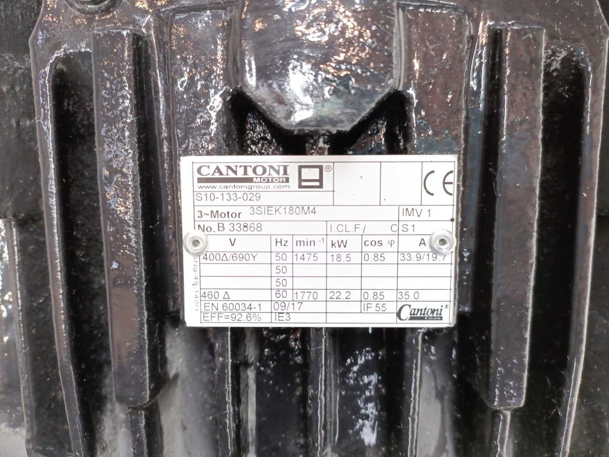 Cantoni Motor 3SIEK180M4 S10-133-029, V400/690, A33.9/19.7, Hz50, rpm1475