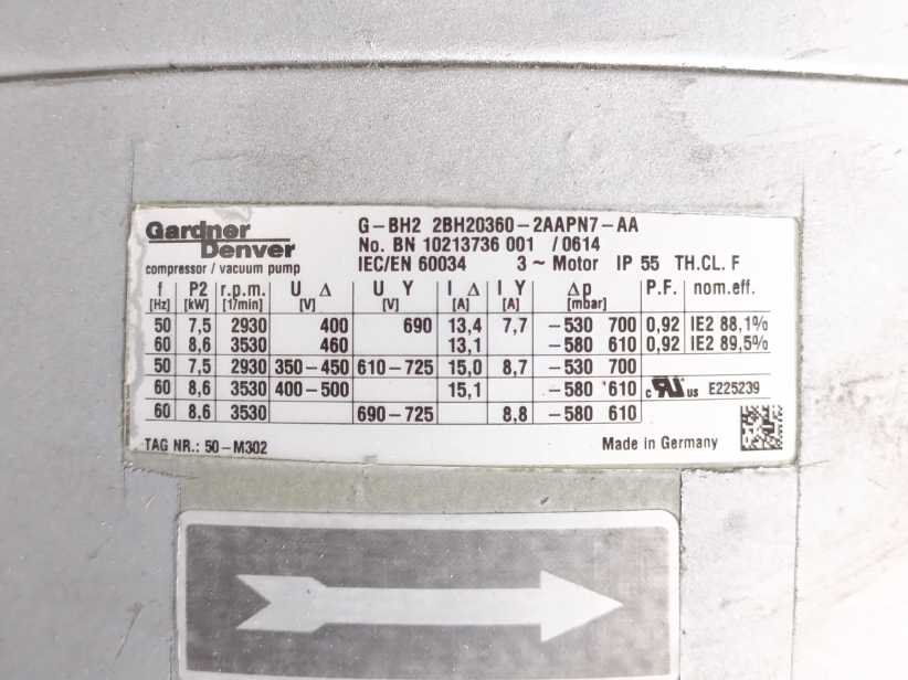 Gardner Denver 2BH20360-2AAPN7-AA G-BH2 Compressor / Vacuum Pump