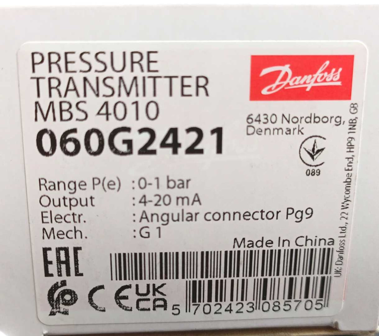 Danfoss 060G2421 MBS 4010 Pressure Transmitter