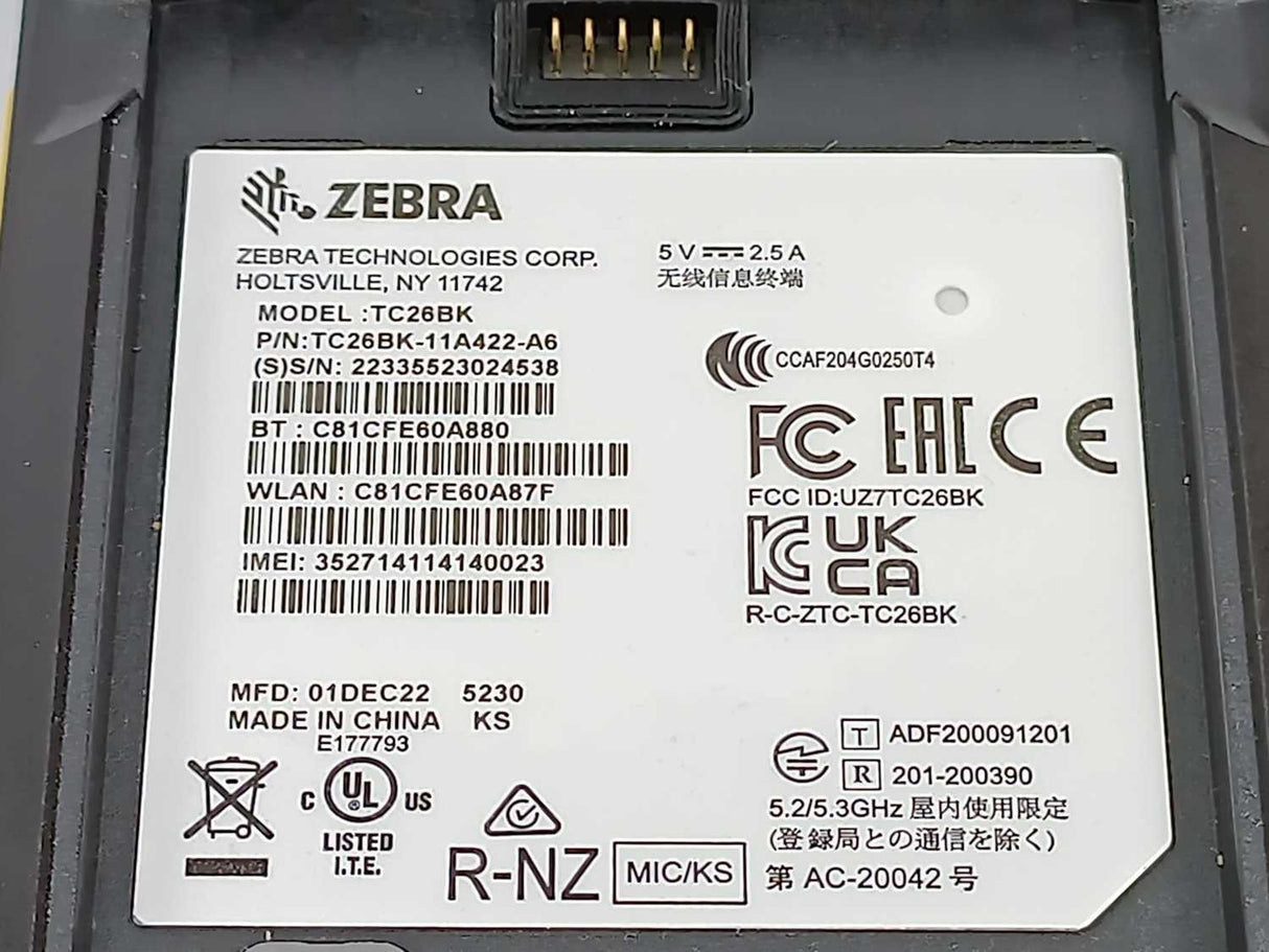 Zebra TC26BK-11A422-A6 Barcode scanner w/ charging station