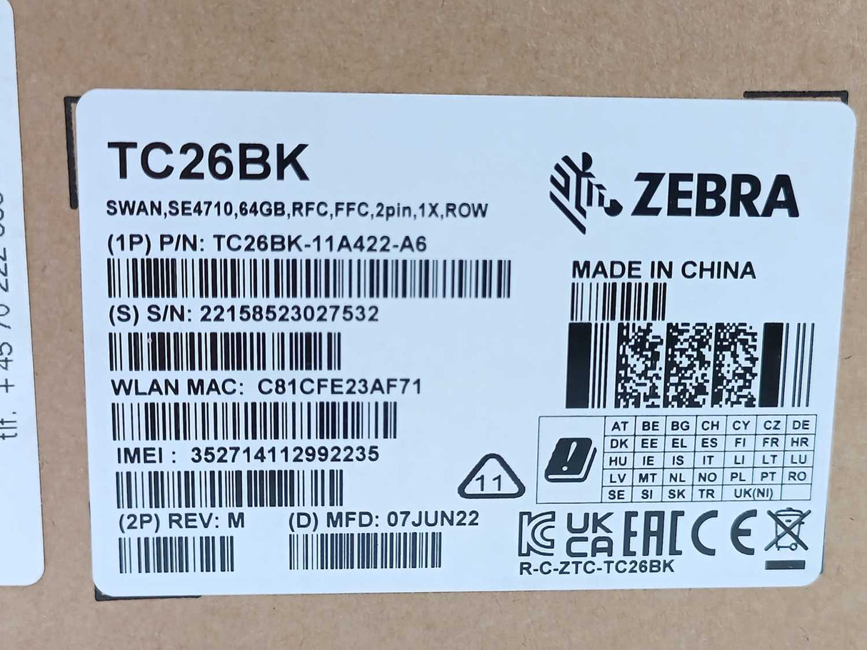 Zebra TC26BK-11A422-A6 Barcode scanner w/ charging station