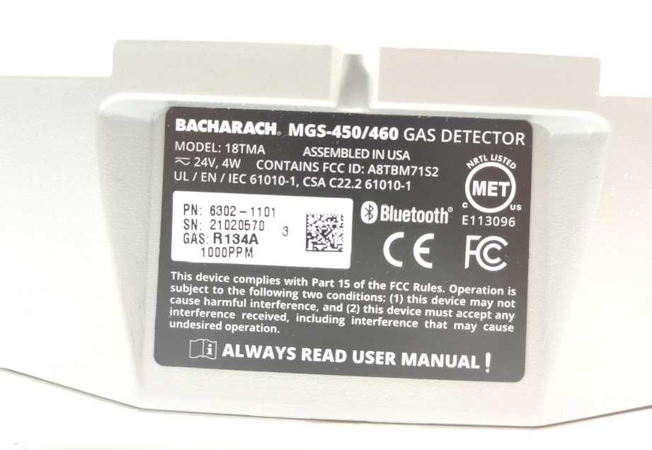 Bacharach 6302-1101 MGS-450 Gas Detector IP41,1000PPM R134A