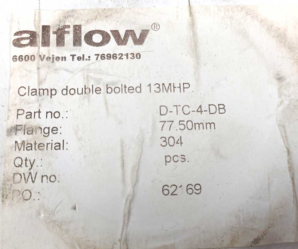 Alflow / Dockweiler D-TC-4-DB Clamp Double Bolted 13MHP. Flange: 77.50mm