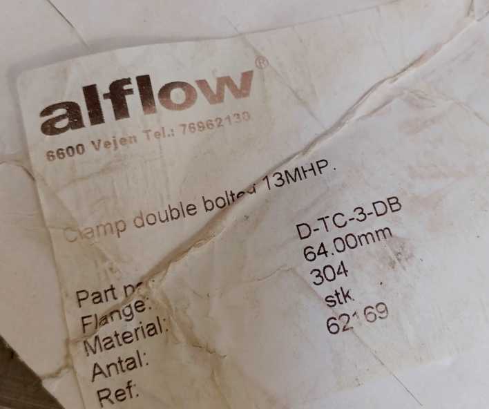 Alflow / Dockweiler D-TC-3-DB Clamp Double Bolted 13MHP. Flange: 64.00mm