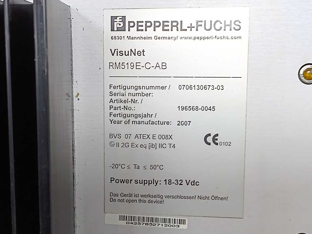 Pepperl+Fuchs 196568-0045 RM519E-C-AB VisuNet Remote Monitor