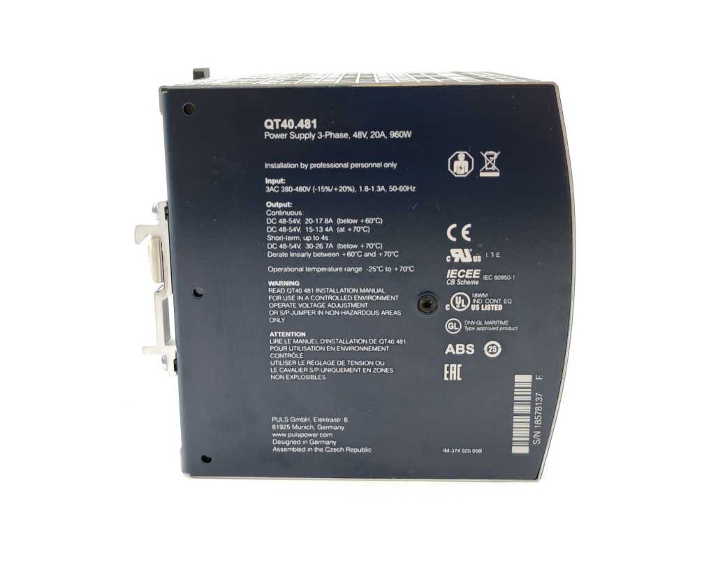 Puls QT40.481 Power Supplies 3-Phase 48V, 20A, 960W