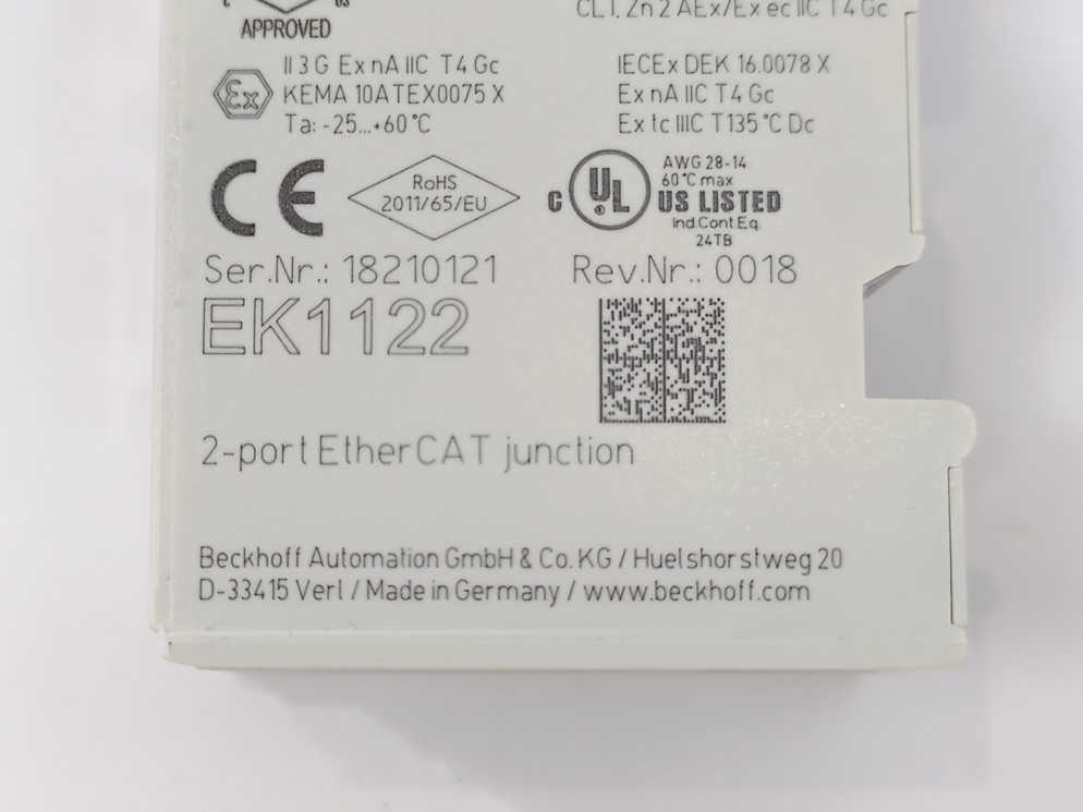 Beckhoff EK1122 2-port EtherCAT junction rev: 0018