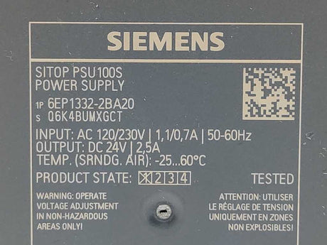 Siemens 6EP1332-2BA20 Power Supply 24V 2,5A