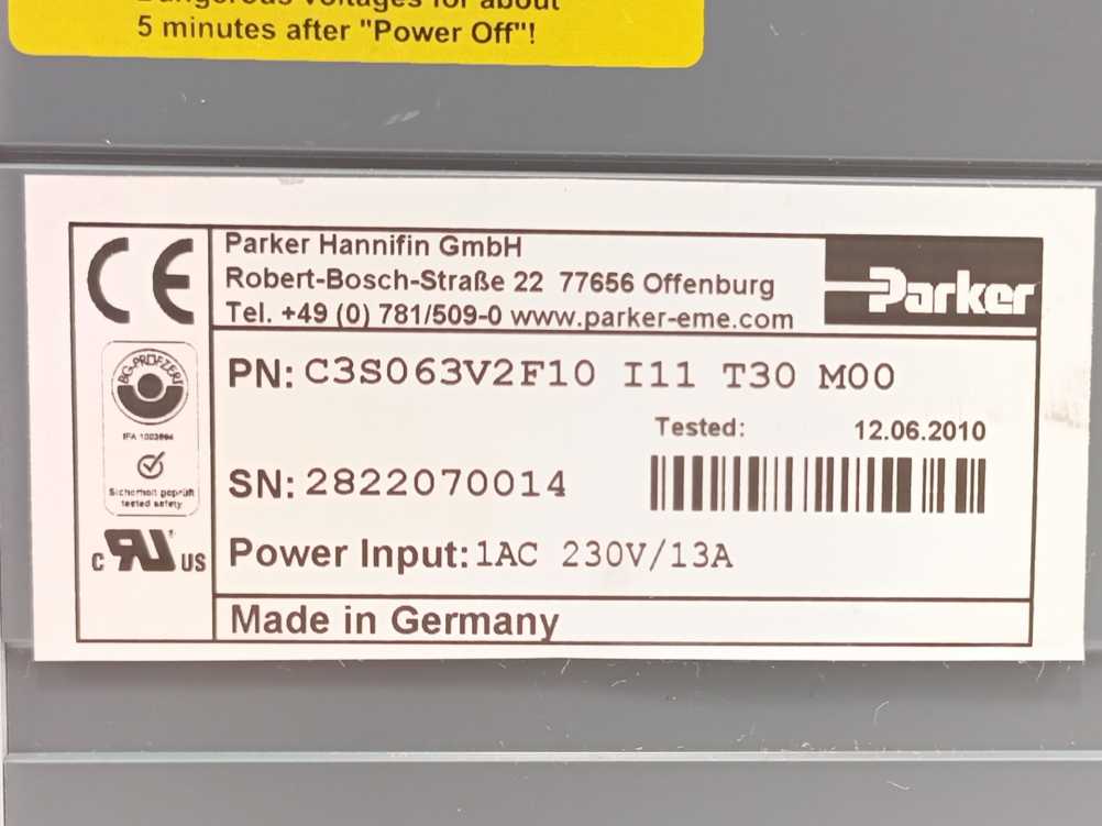 Parker C3S063V2F10 I11, T30, M00, SERVO DRIVE CONTROLLER, 1AC, 230V/13A