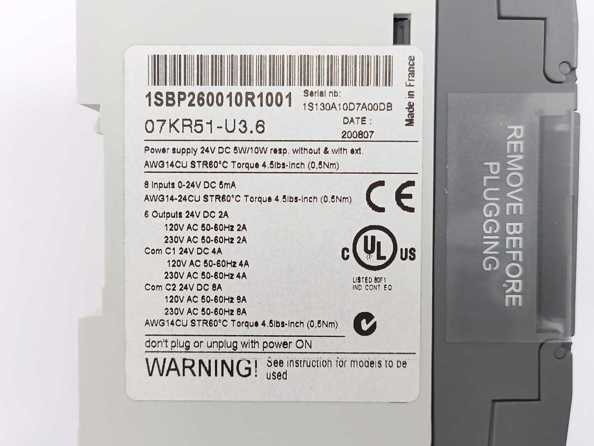 ABB 1SBP260010R1001 07KR51 U3.6 Central Unit