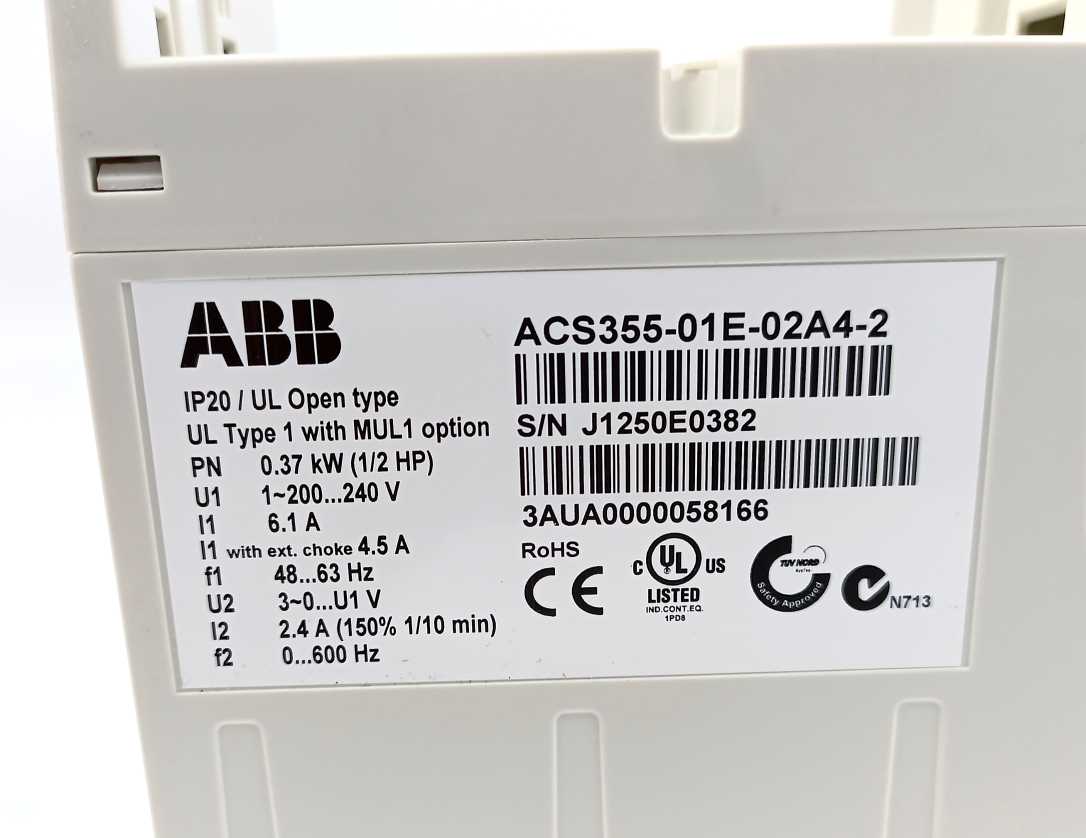 ABB 3AUA0000058166 ACS355-01E-02A4-2 Drive Module Pn 0.37 kW, 2.4 A