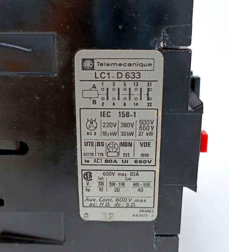 TELEMECANIQUE LC1-D633 Power Contactor 63A Coil 24V 50Hz